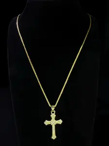 1 piece of 24K cross pendant necklace with sparkling diamond inlay, Jewelry necklace, suitable for daily wear, available for men and women, perfect gift for parties, festivals, blessings, presented in a gift box