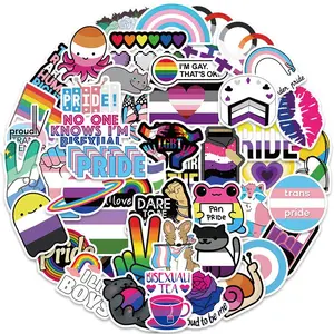 LGBTQ+ Themed Sticker, 50pcs/set Colorful Decorative Cartoon Sticker, DIY Decals for Water Bottle, Laptop, Phone Case, Scrapbooking, Journal Making