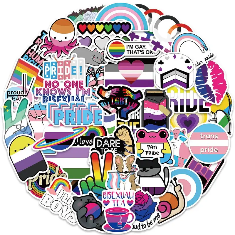 LGBTQ+ Themed Sticker, 50pcs/set Colorful Decorative Cartoon Sticker, DIY Decals for Water Bottle, Laptop, Phone Case, Scrapbooking, Journal Making