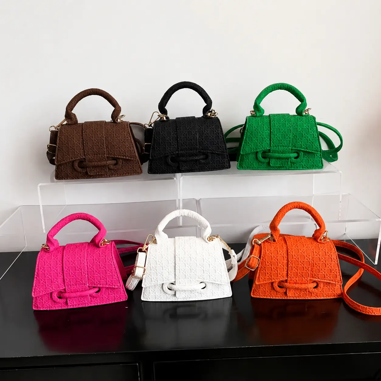 Women's Mini Top Handle Crossbody Bag – Textured PU Leather Shoulder Purse