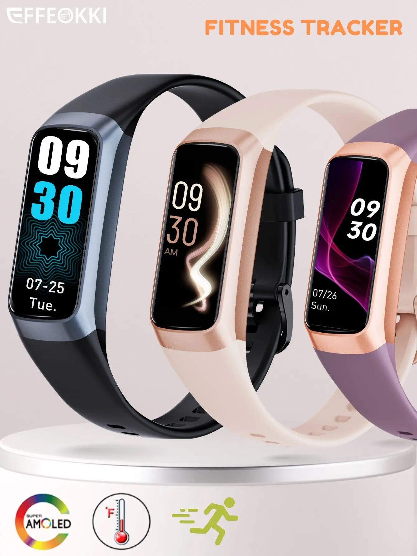 Slim Amoled Fitness Tracker for Men Women, Various Sports Modes, Reminders for Inactivity, Pedometer Tracker, a Stopwatch, Message Alerts, Calorie Tracking, Daily Activity Logging, for IPhone & Android Phone