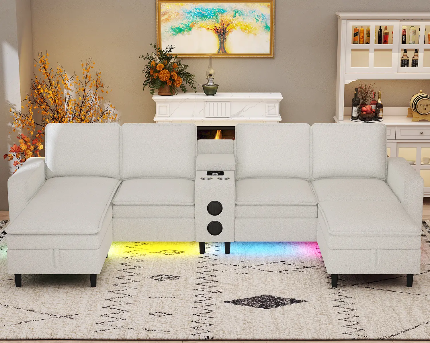 [3 Packages] Teddy Cotton Modular Sectional Sofa with Ottoman - Convertible L/U-Shaped, Deep Seats, Modular Setup, Boneless Fabric Upholstered Couch for Living Room (w/LED Lights)