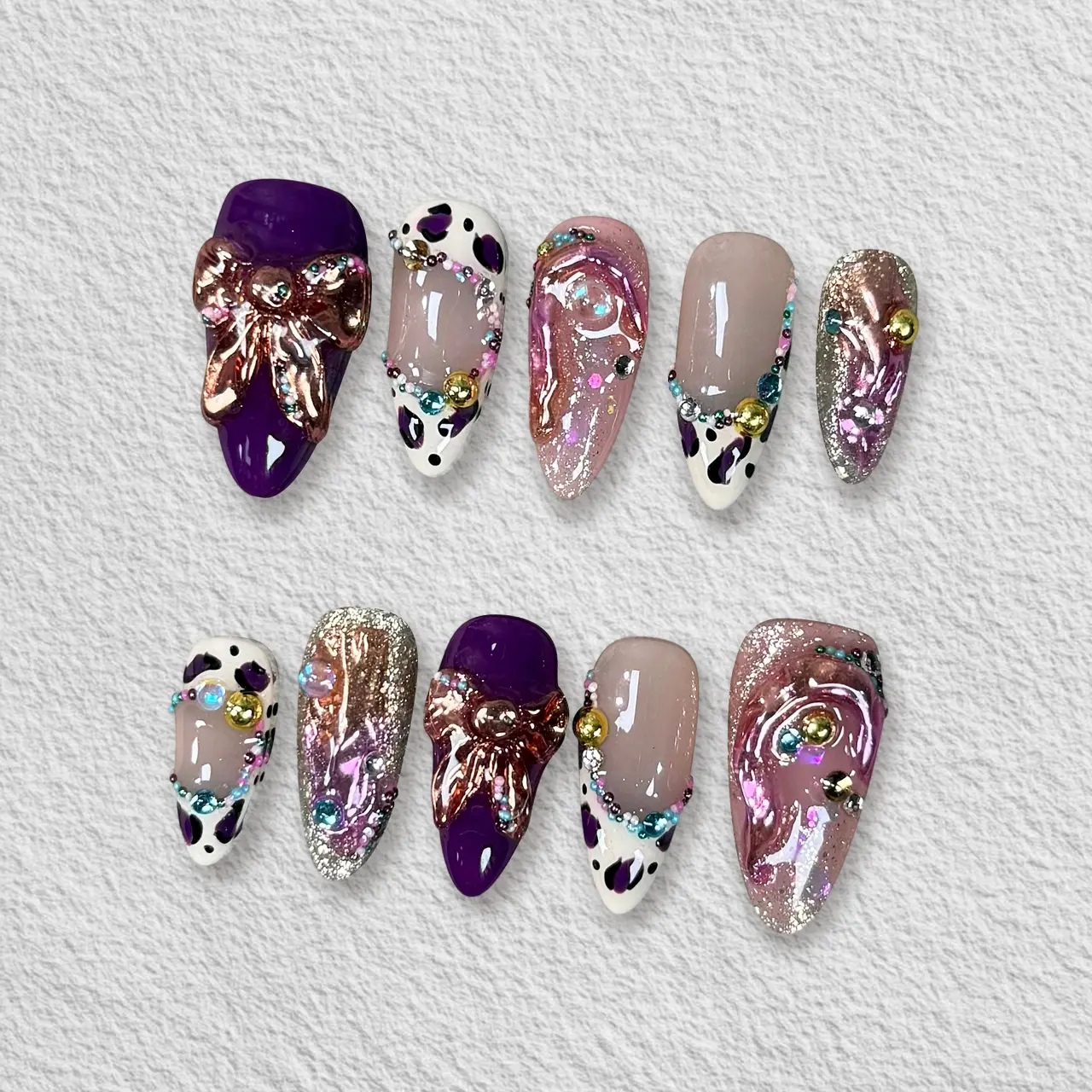 Pressmeon Handmade Press-on Nails | Royal Venom | Medium Almond Shape Collection | 3D Luxury Salon Quality | Reusable & Extra Durable | Eco Package