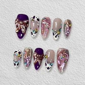 Pressmeon Handmade Press-on Nails | Royal Venom | Medium Almond Shape Collection | 3D Luxury Salon Quality | Reusable & Extra Durable | Eco Package