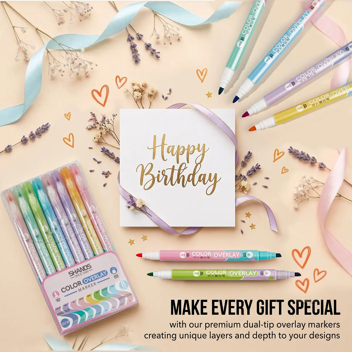 SHANDS Multi-Surface Overlay Markers - Precision Dual-Tip Highlighters with Mark Function, Erasable High-Visibility for Woodworking Blueprints, Craft Layouts, DIY Home Projects, Unique Teen Art Student Birthday Gift, Reveals Hidden Messages summervibes