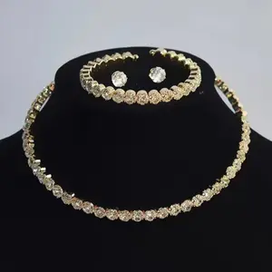 Shimmering Rhinestone Jewelry Set, Round Full Drill Bracelet Earrings Necklace Trio, Party Accessories, Daily Wear, Fashion Gift