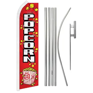 Popcorn-Themed Super Flag & Aluminium-Steel Pole Kit, Wind-Resistant Polyester Banner for Home Festive, Party Decor Backdrops
