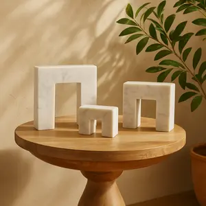 Set of 3 Abstract Marble Square Arch Decorative Sculpture with Varying Sizes Set of 3 7",5",3"H