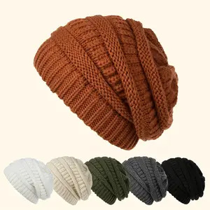 Soft Stretch Beanie Hat with Wide Brim - Elastic Winter Cap, Slouchy Unisex-like Design (Multi-Color Options) - Machine Washable Lightweight Warm Hat for Skiing, & Cold Weather - Brown/White/Grey/Navy/Black