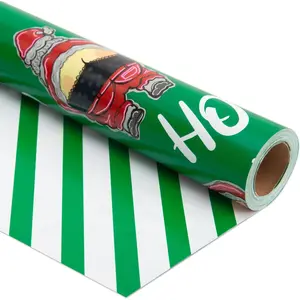 Funny Christmas Wrapping Paper Roll for Men Women Adult (Green Funny Santa, 17 In X 16.5 Ft)