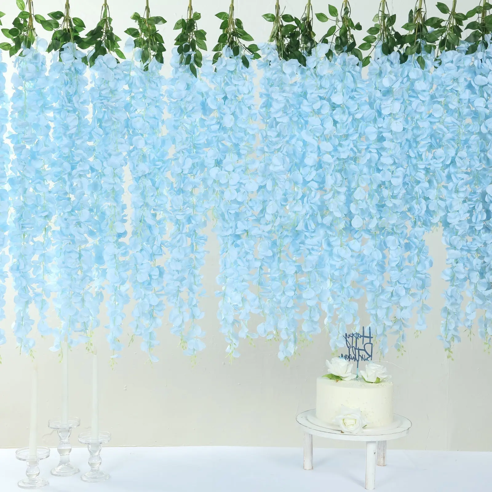 Light Blue Artificial Silk Hanging Wisteria Flower Garland Vines - 1 Bush with 5 Full Multiple Strands, 42in Floral Decor for Fences/Vases, Spring Theme Home Supplies Fake Arrangements