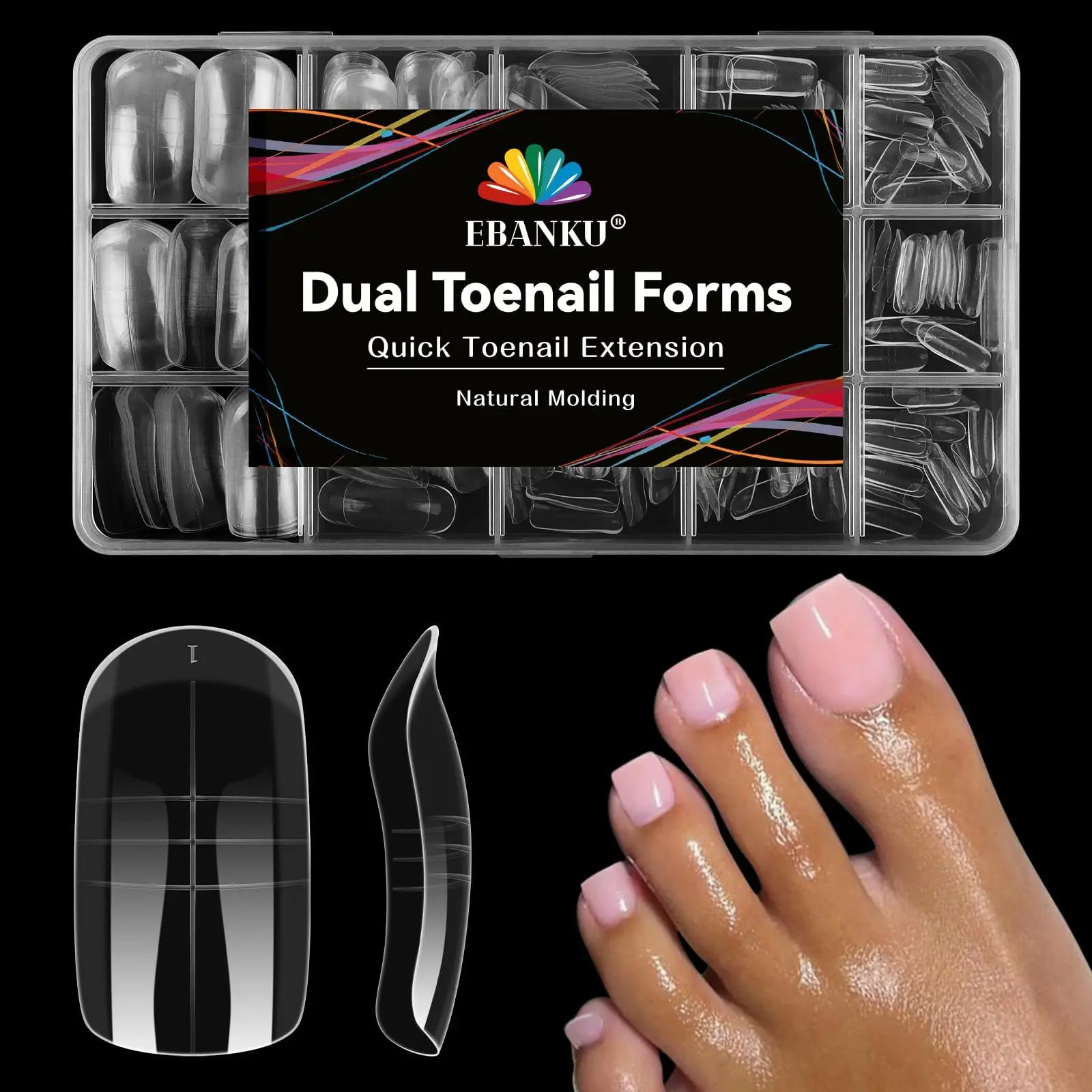 300 Pcs Toe Dual Nail Forms for Poly Extension Gel, EBANKU Toenail Dual Forms Reusable Full Cover Molds for French Tip Acrylic Toenails Pedicure for Salon & DIY at Home 15 Sizes