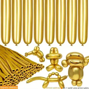 50PCS 260 Long Balloons, Shiny Metallic Latex Twisting Balloons for Balloon Animals, Magic Balloons for Birthdays Wedding Party Decorations(Metallic Gold)