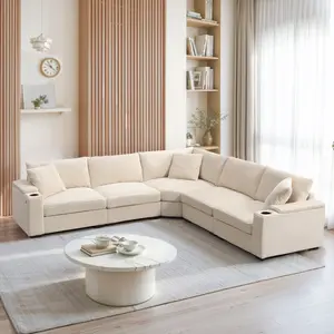 106" Convertible L Shaped Sectional Sofa,Corduroy Corner Couch with Armrest Storage,Cup Holders,USB Charger,Irregular Corner, furniture Oversized Comfy Modular Sofa for Living Room,Apartment
