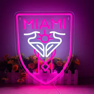 Soccer Neon Sign for Wall Decor Miami Sport LED Sign Soccer Team Logo Neon Light Led Night Light for Garage Decor Man Cave Dormitory Bar Club Shop Birthday Gifts for Soccer Fans USB