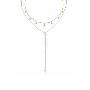 Ettika Simplistic Crystal Lariat Necklace Set 18k Gold Plated Brass Cubic Zirconia 12" Choker 16" Lariat with Extender Chain Secure Clasp Closure