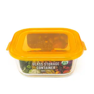 Glass Container / Containers with Orange Lid Heat-Resistant Airtight 27oz Square Baking Dish 800 ML