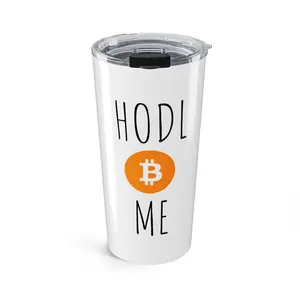 Bitcoin HODL ME Tumbler 20oz Stainless Steel Insulated Drinkware Flask with Glossy Finish & Clear Lid for Hot Cold Beverages