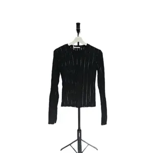 Mango Ribbed Knit Top - Black Long Sleeve Round Neck Casual Wear