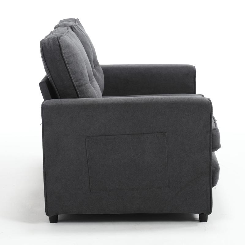 3 Fold Sofa,Convertible Futon Couch sleeper sofabed,Space saving loveseat,Pull Out Couch Bed for Living Room,Dark Gray, Velvet linen fabric