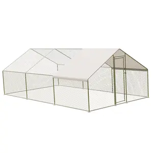 Garvee Large Metal Chicken Coop, 9.8x19.7x6.6 FT Walk-in Poultry Cage with Waterproof and Anti-UV Cover & Lockable Door