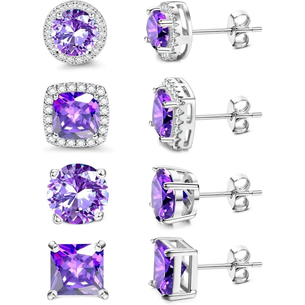 18K White Gold Plated - Purple CZ