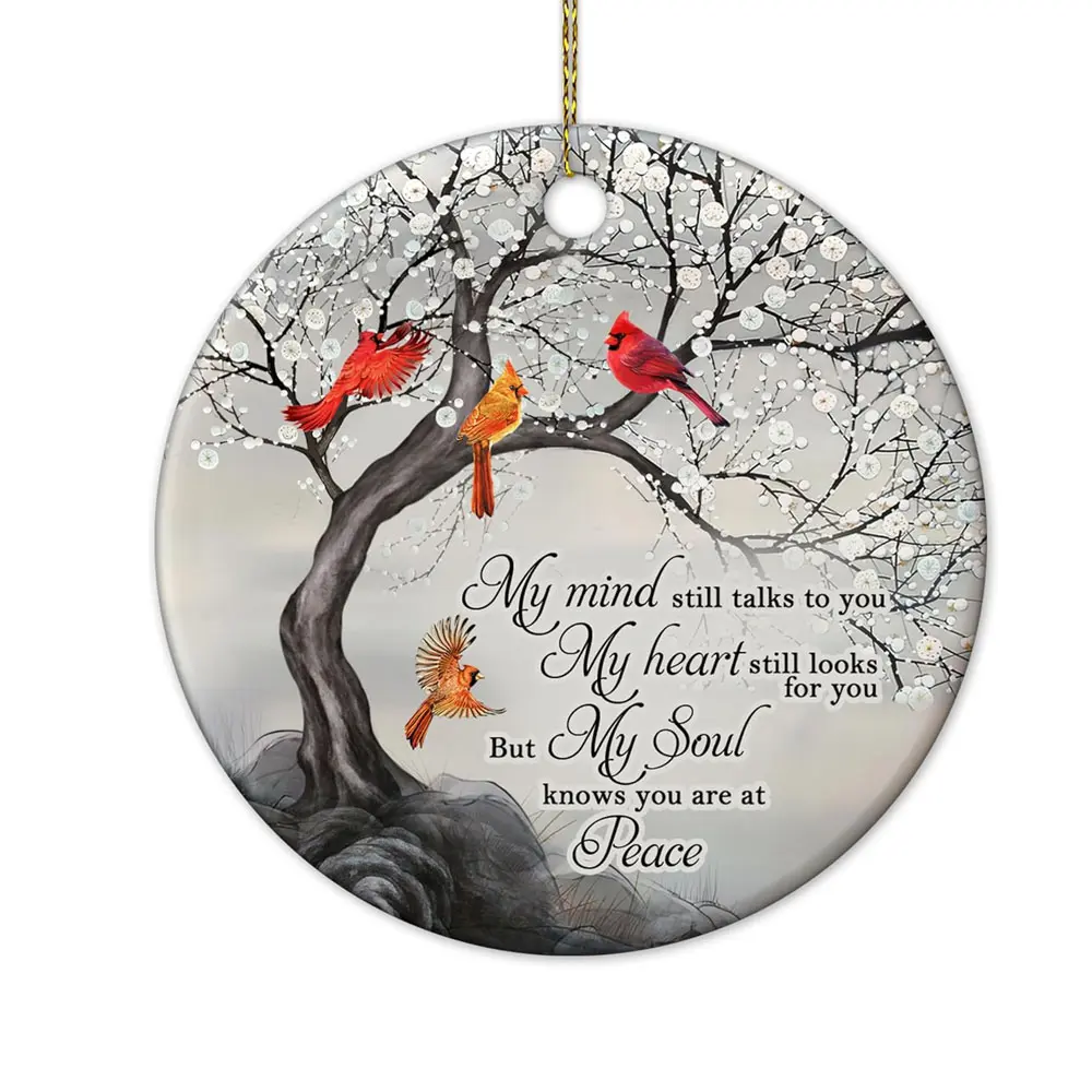 Cardinal Memorial Ceramic Ornament, Remembrance Sympathy Gift, Christmas Tree Hanging Decor