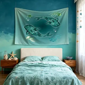 Ocean Whale Shark Tapestry, Watercolor Ocean Style, Single-Side HD Printed Design, Lightweight Polyester Fabric, Suitable for Bedroom, Living Room and Dorm Wall Decor, Ideal Birthday/Holiday Gift for Ocean Lovers