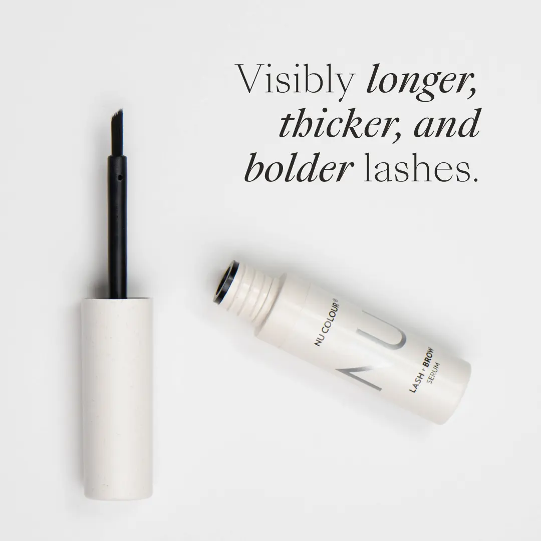 Nu Skin Nu Colour Lash Serum Gain visibly longer, thicker, fuller, and shiner lashes and brows in as little as 4 weeks with this Lash + Brow Serum. This clean, powerful formula targets your lashes and brows underlying nourishment.