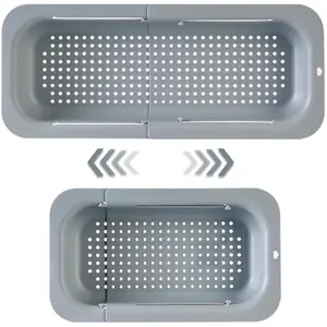 Extendable Over Sink Colander, Collapsible Adjustable Strainer Basket for Washing Fruits Vegetables, Draining Pasta & Drying Dishes