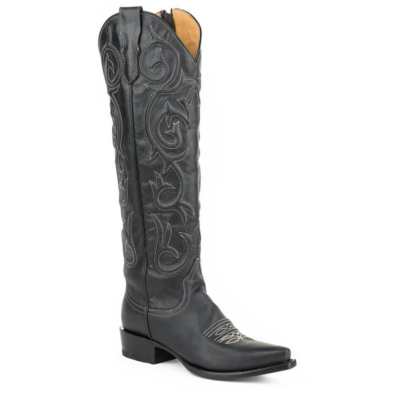Stetson Blair Ladies Black Leather 19in Corded Cowboy Boots