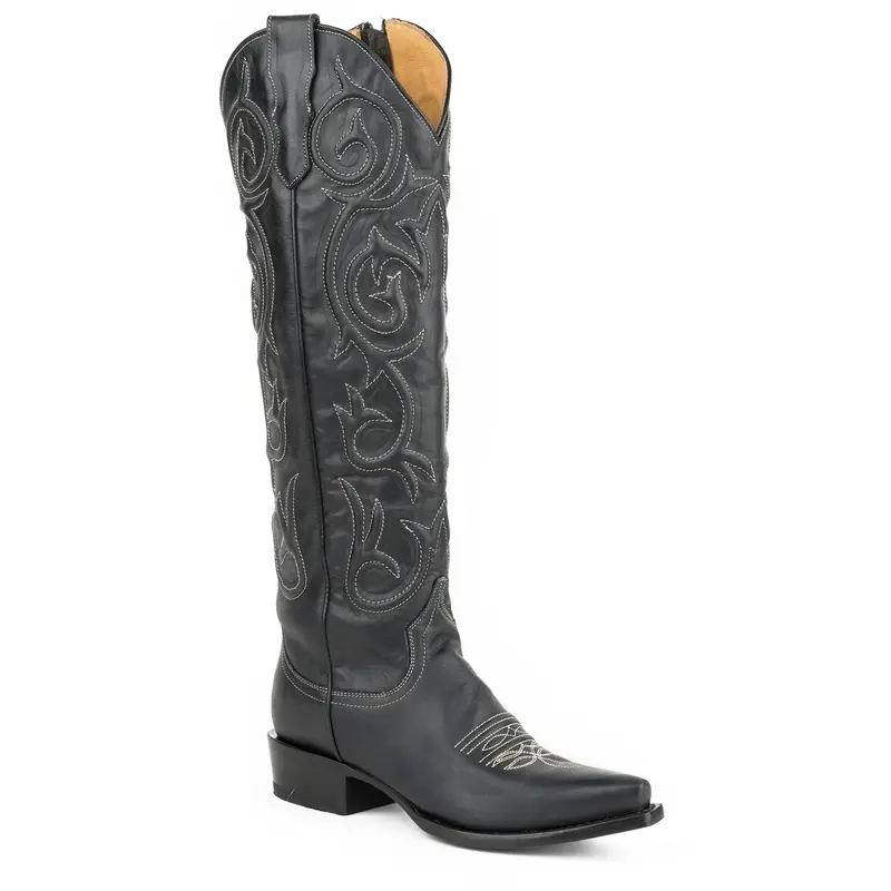 Stetson Blair Ladies Black Leather 19in Corded Cowboy Boots