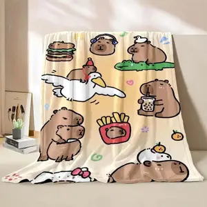 Soft Funny Throw Blanket Cute Capybara Cartoon Printed Blanket Warm And Comfortable Home Travel Blanket Sofa Bedding Cover Kids Holiday Gift