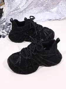 Women's Rhinestone Dad Shoes, Elevator Platform Sneakers, Thick Soled Sneakers, Thick Sole Sporty Design, Trendy Casual Footwear for Daily Wear, Fashion Sneakers