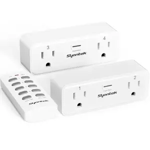 Syantek Remote Control Outlet with 2 Independent Control Sockets, Wireless Remote Light Switch Set, Remote Outlet Plug Up to 100 FT Range, FCC Certified, 15A/1875W, White (2 Outlets + 1 Remote)