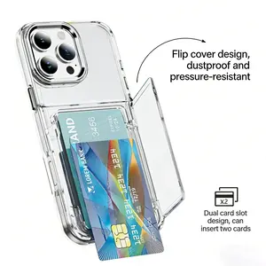 Three-Proof Dustproof, Waterproof, And Anti Fall Iphone Case For 12 13 14 15 16 17 Pro Max, Clear Wallet Phone Cover With Credit Card Holder Slot, Women And Man Fashion Protective Case, Card Storage Pocket Design, Transparent Anti-Fall Protector