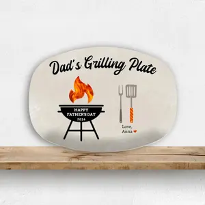 Personalized Father’s Day Grilling Plate for Dad – Custom BBQ Serving Tray, Kitchen Gift from Daughter Son