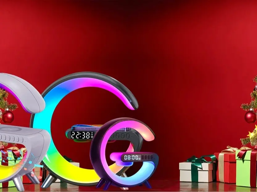 Multifunction Wireless Charger Stand Pad - RGB Light, Alarm Clock, Speaker Fast Charging Dock Station for Mobile Phones