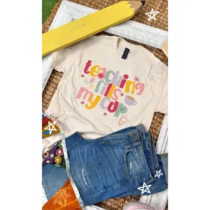 Tees2urdoor Women's Short-Sleeve Cotton Teacher Graphic T-Shirt - Round Neck, Casual Comfortable Everyday Clothes, Fit Womenswear Top for School Use, Pairable with Jackets
