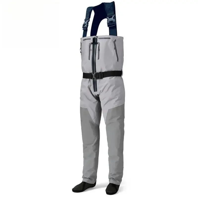Breathable Zip-Front Chest Fishing Waders Waterproof Zippered Stockingfoot Waders Welded Seams Upstream Wading Gear for Hunting