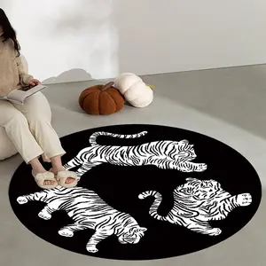 Cartoon Tiger Pattern Round Carpet, 1 Count Cute Animal Pattern Soft Floor Mat, Decorative Area Rug for Home Living Room Bedroom