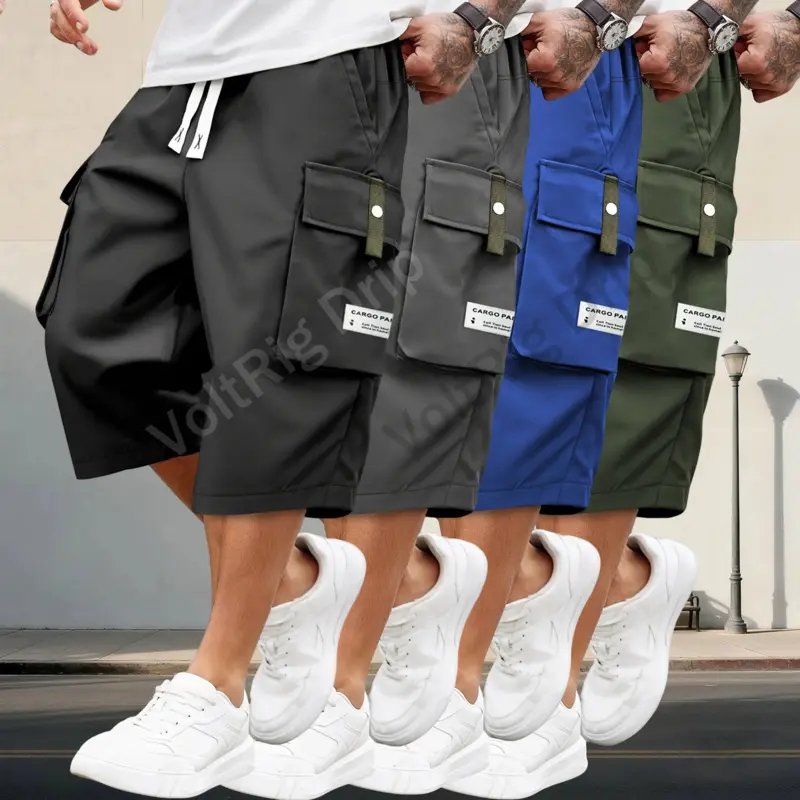 Men's Casual Athletic Cargo Shorts for Summer, 4-Pack Lightweight 7/8 Length with Drawstring Waist and Large Pockets, Men’s Shorts
