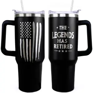 Retirement Gifts for Men, Retired Tumbler - The Legend Has Retired - 40 oz Tumbler with Handle and Straw, Reusable Stainless Steel Retirement Mug, Retired Gifts for Men