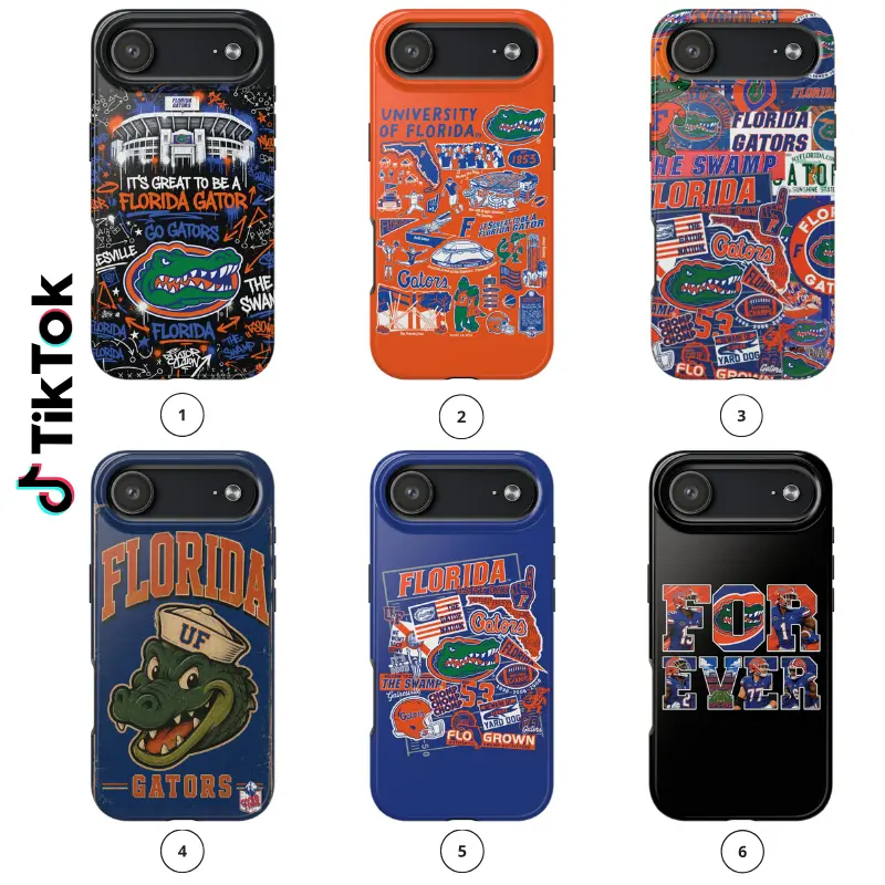 Florida Gators Phone Case Set of 6 – UF Go Gators The Swamp Football Designs Orange Blue Logo Sticker Collage Protective Covers for iPhone & Android Fans