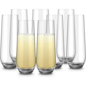 KooK Champagne Flutes, Champagne Glasses, Mimosa Glasses, Stemless Champagne Flutes, Set of 8, 9.4oz, Rose, Prosecco, for Weddings and Parties, Dishwasher Safe