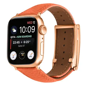 Genuine Leather Watch Strap with Rose X Clasp, Fits Apple Samsung Huawei Smartwatches, Elegant Replacement Band