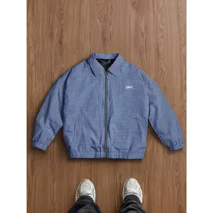 Preppy Blue Gingham Coach Jacket | Retro 90s Oversized Zip-Up