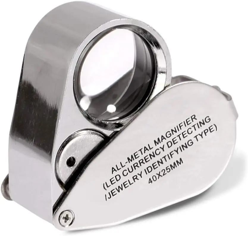 40X Jewelers Loupe, LED Light Illuminated Folding Magnifying  Eye Magnifier (LED  Detecting/Jewlers Identifying Type Lupe)