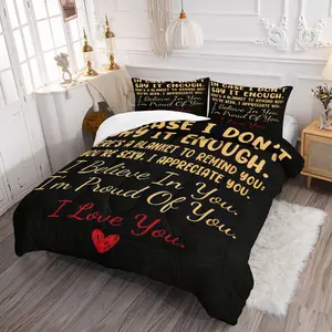 ❤️2/3Pcs  "I Love You" Quote Print Comforter Set, 3 Piece Soft Microfiber Quilt with Pillowcases, Romantic Bedding Set for Bedroom Decor, Perfect Gift for Partner to Show Affection & Warmth(Without Pillow Insert)
