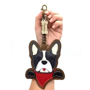 French Bulldog Black Handmade Vegan Leather Keychain - 4" x 4"